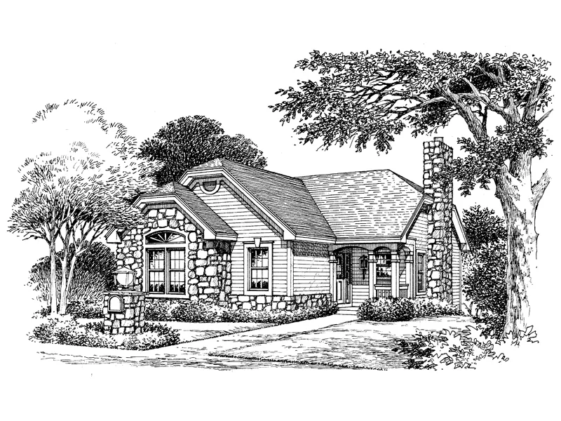 Ranch House Plan Front Image of House - Ashridge Atrium Narrow Lot Home 007D-0103 - Search House Plans and More