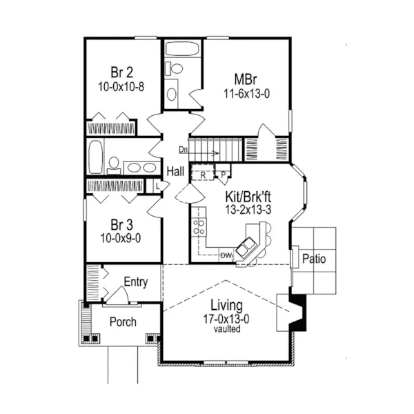 Cabin & Cottage House Plan First Floor - Foxport Ranch Home 007D-0107 - Search House Plans and More