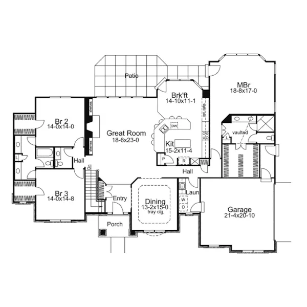 Traditional House Plan First Floor - Le Chateau One-Story Home 007D-0117 - Shop House Plans and More