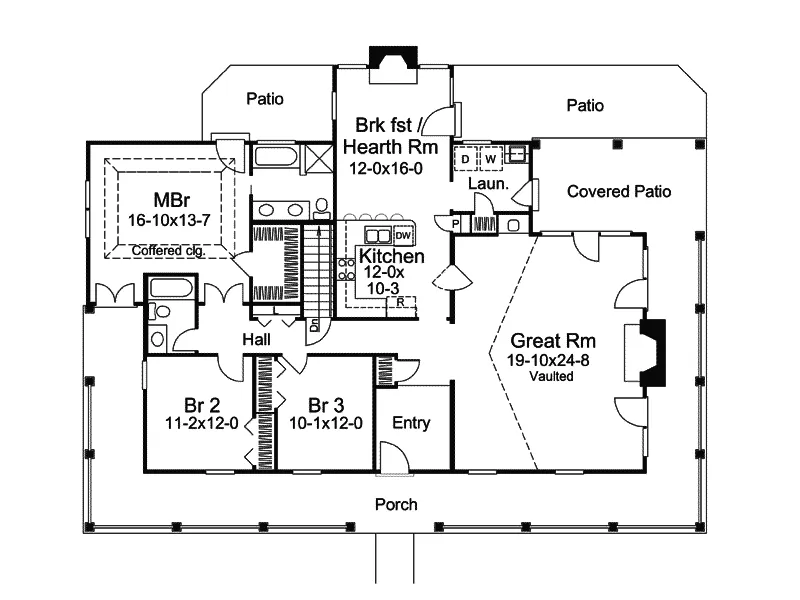 Country House Plan First Floor - Shadyview Country Ranch Home 007D-0124 - Shop House Plans and More