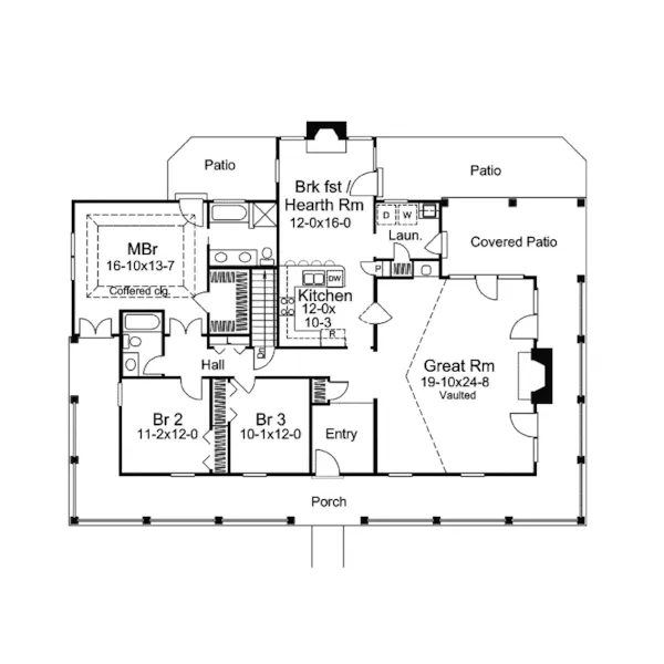 Ranch House Plan First Floor - Shadyview Country Ranch Home 007D-0124 - Shop House Plans and More