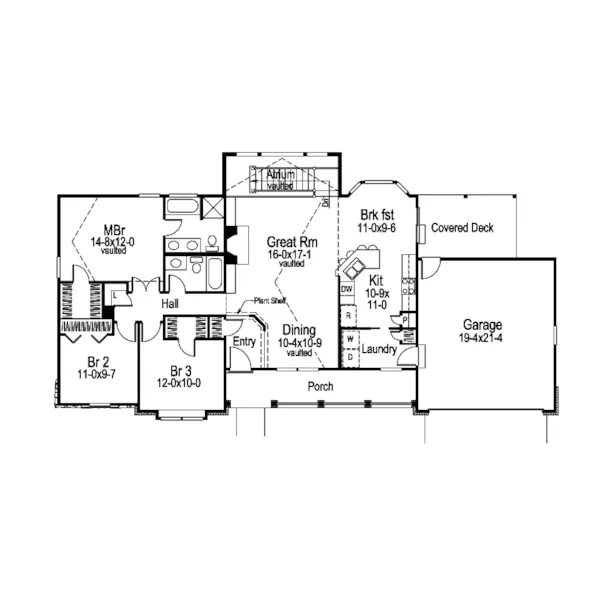 Traditional House Plan First Floor - Foxridge Country Ranch House Plans | Country Ranch Home Plans