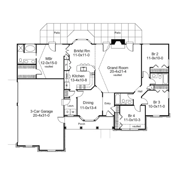 Southern House Plan First Floor - Oakbury Ranch Home 007D-0146 - Shop House Plans and More