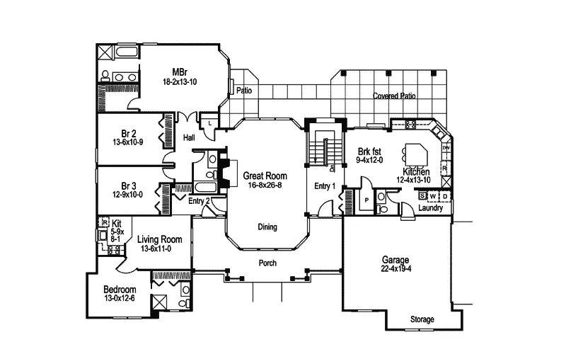Ranch House Plan First Floor - Woodfield Park Traditional Home 007D-0150 - Shop House Plans and More