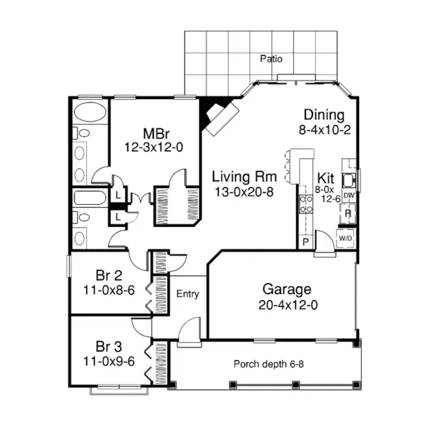 Traditional House Plan First Floor - Laketon Affordable Ranch Home 007D-0154 - Shop House Plans and More