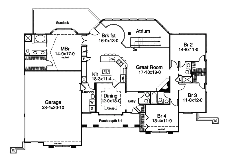 Ranch House Plan First Floor - La Jolla Manor Floridian Home 007D-0155 - Shop House Plans and More