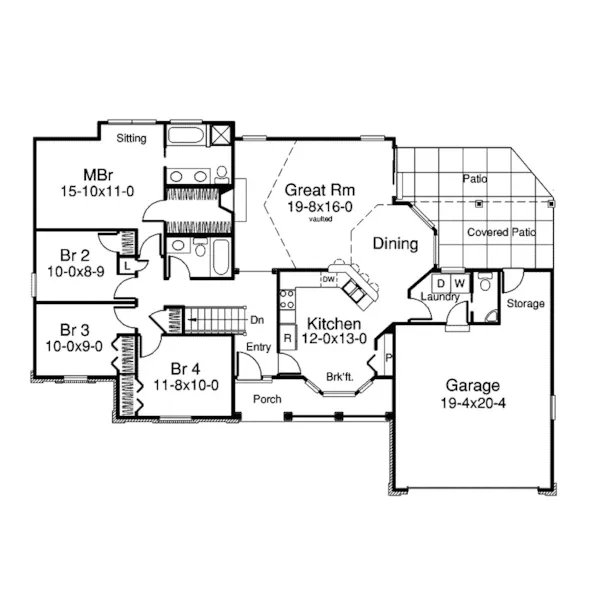 Ranch House Plan First Floor - Greenwald Ranch Home 007D-0157 - Search House Plans and More