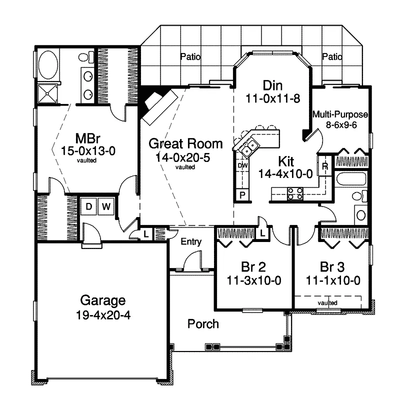 Ranch House Plan First Floor - Ashmont Park Ranch Home 007D-0163 - Search House Plans and More