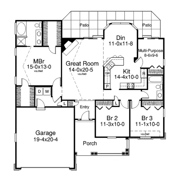 Traditional House Plan First Floor - Ashmont Park Ranch Home 007D-0163 - Search House Plans and More