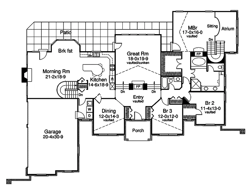Traditional House Plan First Floor - Avondale Cliff Atrium Home 007D-0165 - Search House Plans and More