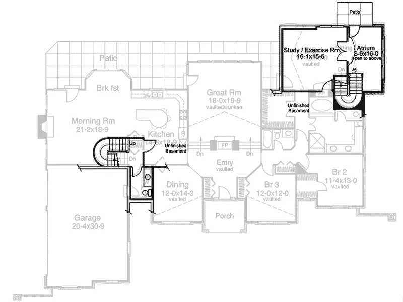 Ranch House Plan Lower Level Floor - Avondale Cliff Atrium Home 007D-0165 - Search House Plans and More