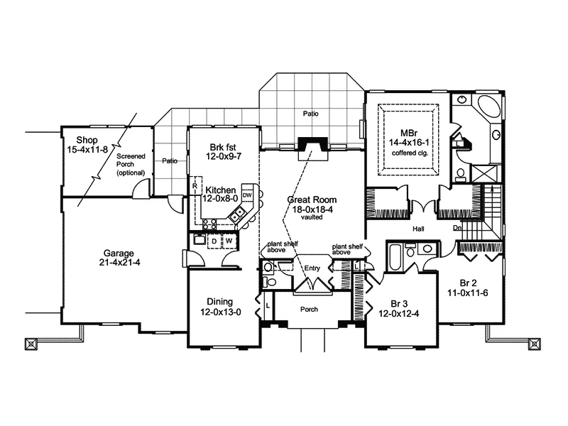 Sunbelt House Plan First Floor - Pomona Park Southwestern Home 007D-0166 - Shop House Plans and More