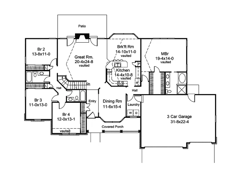 Traditional House Plan First Floor - St. Laurent Country Ranch Home 007D-0174 - Shop House Plans and More