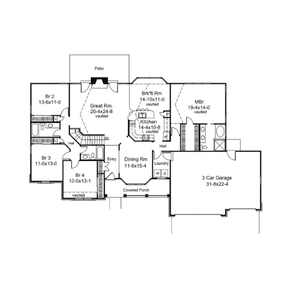 Ranch House Plan First Floor - St. Laurent Country Ranch Home 007D-0174 - Shop House Plans and More