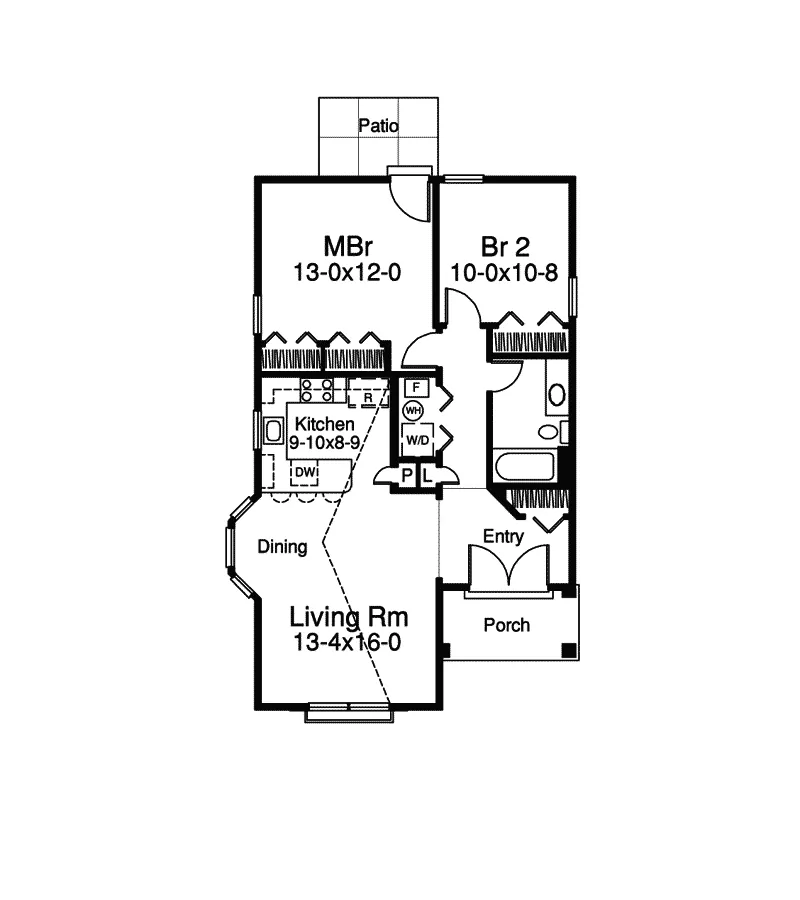 Saltbox House Plan First Floor - Shadybend Cottage Home 007D-0175 - Shop House Plans and More