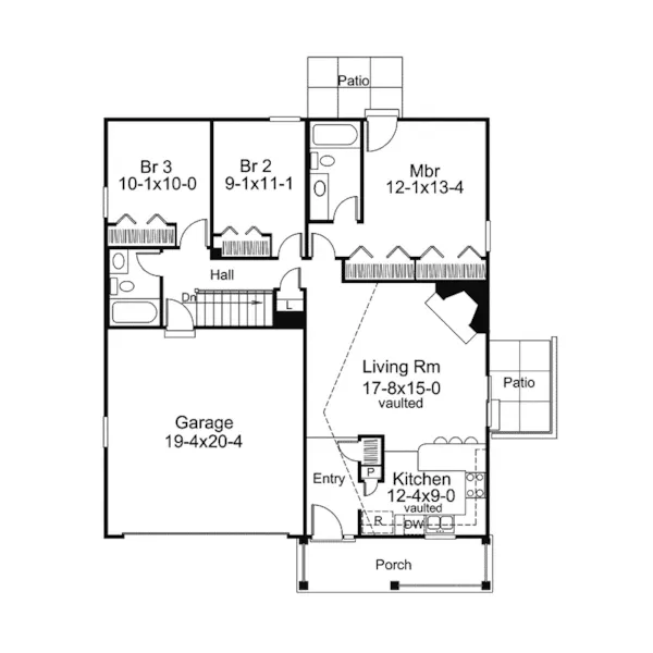 Cabin & Cottage House Plan First Floor - Thornton Country Cabin Home 007D-0180 - Shop House Plans and More