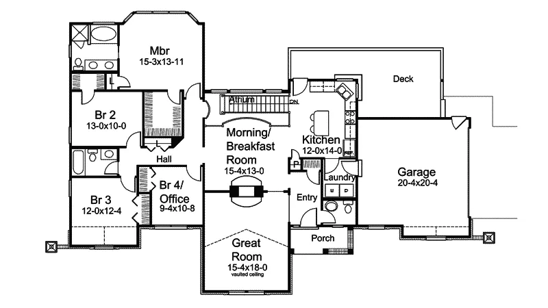 Traditional House Plan First Floor - Compton Park Atrium Ranch Home 007D-0185 - Search House Plans and More