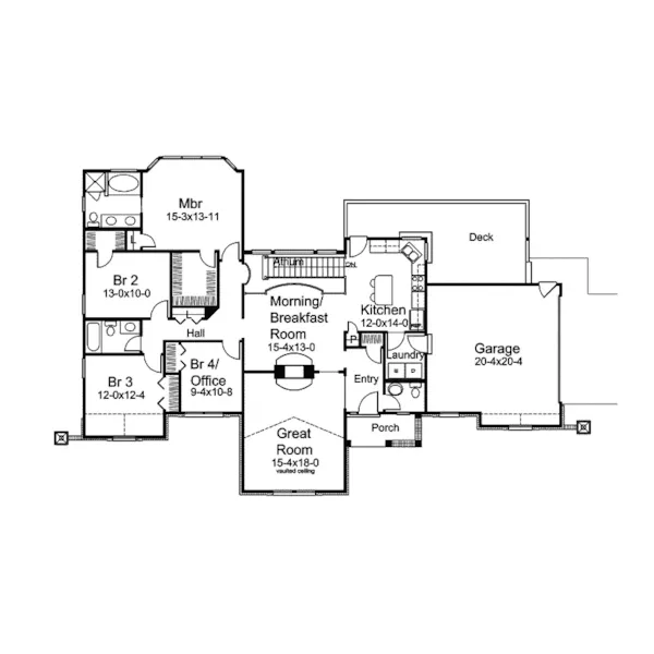 Arts & Crafts House Plan First Floor - Compton Park Atrium Ranch Home 007D-0185 - Search House Plans and More