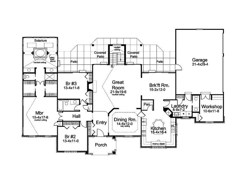 Ranch House Plan First Floor - Solarium One-Story Home 007D-0186 - Shop House Plans and More
