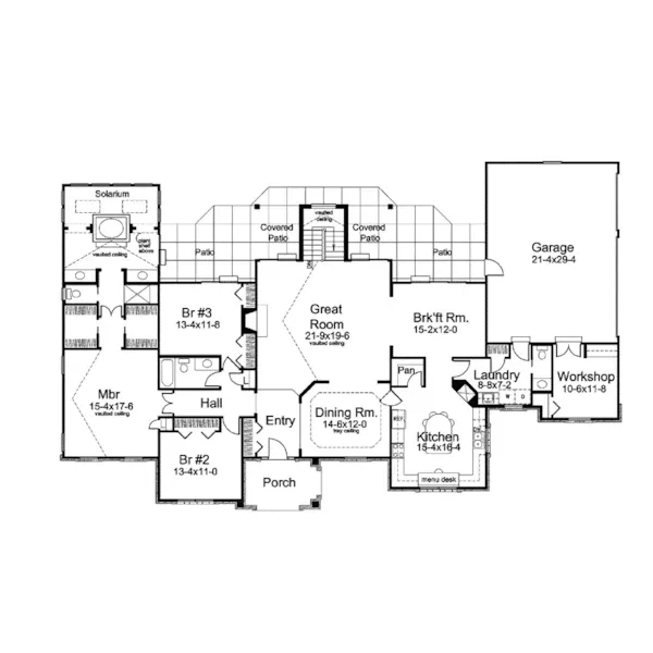 Country French House Plan First Floor - Solarium One-Story Home 007D-0186 - Shop House Plans and More