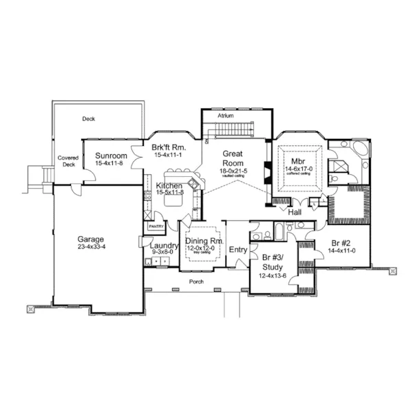 Traditional House Plan First Floor - Carmel Place Atrium Ranch Home 007D-0187 - Search House Plans and More