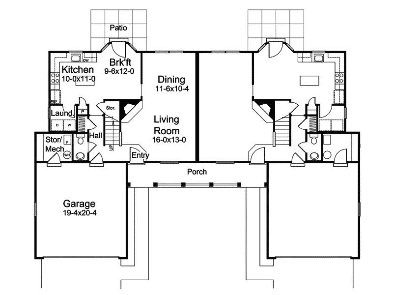 Southern House Plan First Floor - Hickory Manor Duplex Home 007D-0190 - Search House Plans and More