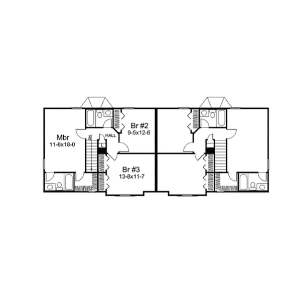 Multi-Family House Plan Second Floor - Hickory Manor Duplex Home 007D-0190 - Search House Plans and More