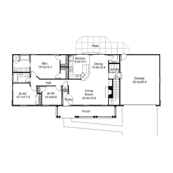 Country House Plan First Floor - Carter Creek Country Ranch Home 007D-0192 - Search House Plans and More