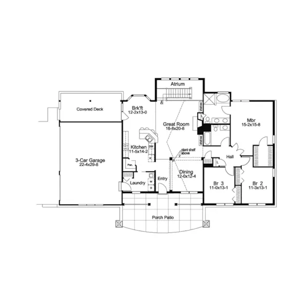 Ranch House Plan First Floor - Greensaver Atrium Berm Home 007D-0206 - Search House Plans and More