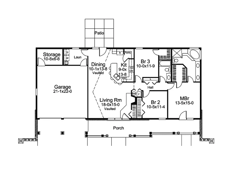 Traditional House Plan First Floor - Stonefield Country Ranch Home 007D-0216 - Shop House Plans and More