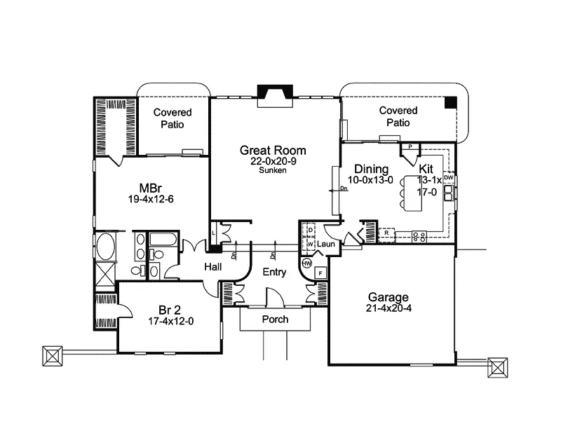 Modern House Plan First Floor - Tampa Springs Sunbelt Home 007D-0219 - Shop House Plans and More