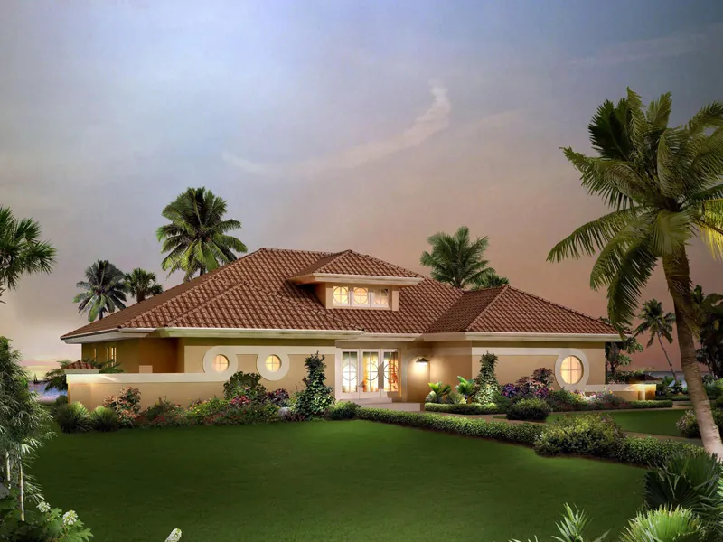 Floridian Style Stucco Ranch With Half Wall 