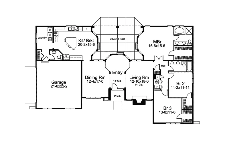 Contemporary House Plan First Floor - St. Catherine Sunbelt Home 007D-0220 - Shop House Plans and More