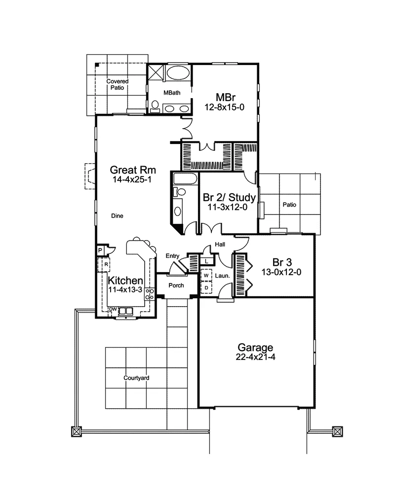 Sunbelt House Plan First Floor - San Saguaro Florida Style Home 007D-0222 - Shop House Plans and More
