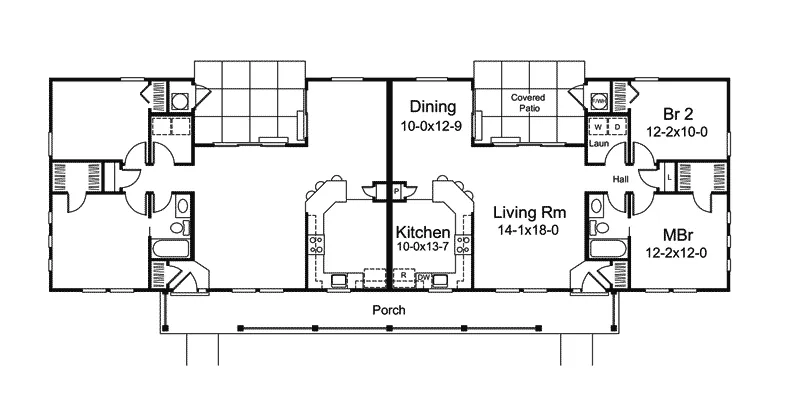 Ranch House Plan First Floor - Windbriar Place Duplex Home 007D-0223 - Shop House Plans and More
