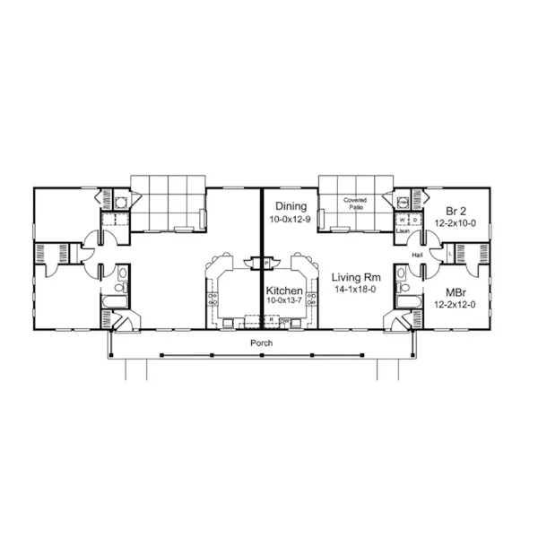 Contemporary House Plan First Floor - Windbriar Place Duplex Home 007D-0223 - Shop House Plans and More