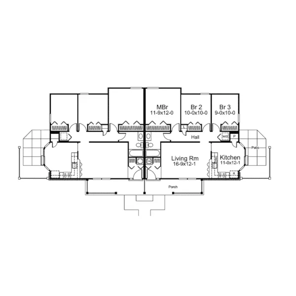 Multi-Family House Plan First Floor - Stoneside Manor Duplex Home 007D-0224 - Shop House Plans and More