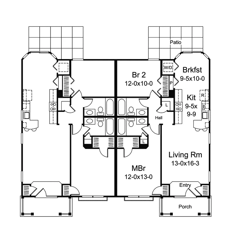 Ranch House Plan First Floor - Ladue Manor Duplex 007D-0225 - Shop House Plans and More