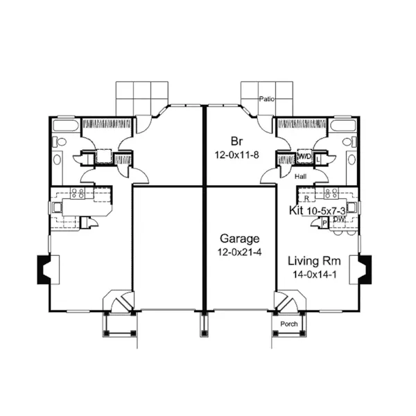 Multi-Family House Plan First Floor - Woodmuir Place Duplex Home 007D-0227 - Shop House Plans and More