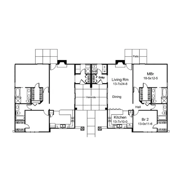 Sunbelt House Plan First Floor - Orlando Palms Florida Duplex 007D-0228 - Shop House Plans and More