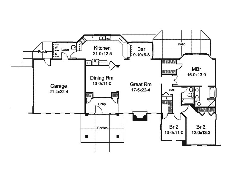 Sunbelt House Plan First Floor - St. Tropez Ranch Sunbelt Home 007D-0230 - Shop House Plans and More