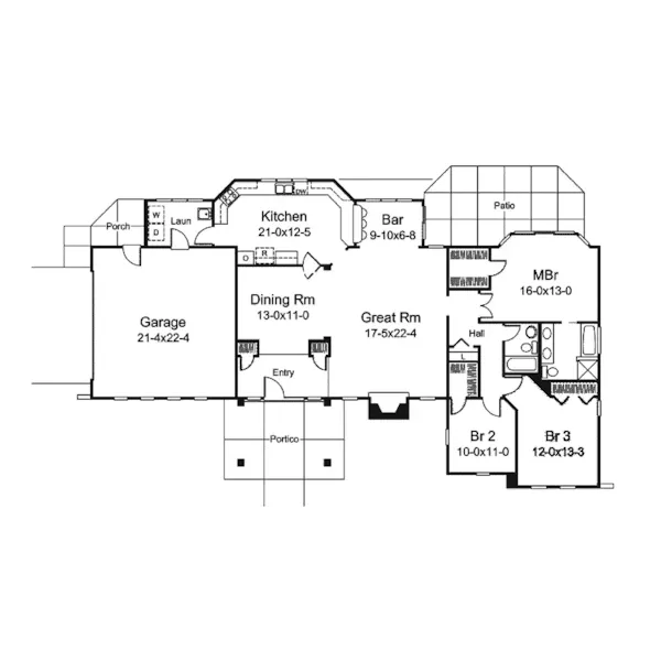 Sunbelt House Plan First Floor - St. Tropez Ranch Sunbelt Home 007D-0230 - Shop House Plans and More