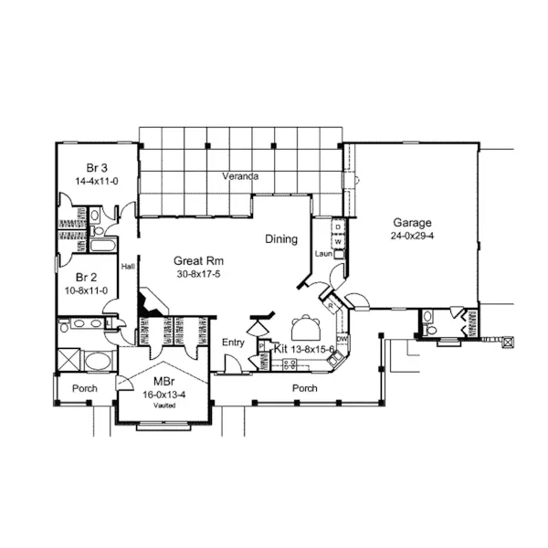 Ranch House Plan First Floor - Maryland Manor Country Home 007D-0232 - Shop House Plans and More