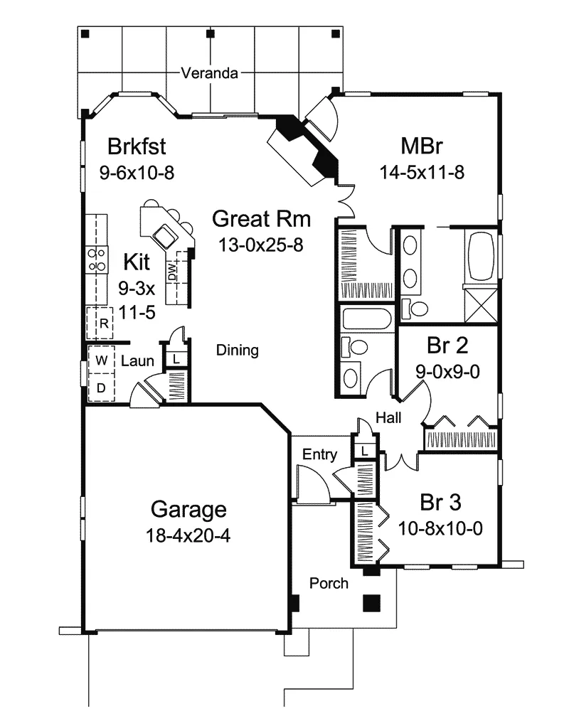 Southwestern House Plan First Floor - Yuma Park Narrow Lot Home 007D-0233 - Shop House Plans and More