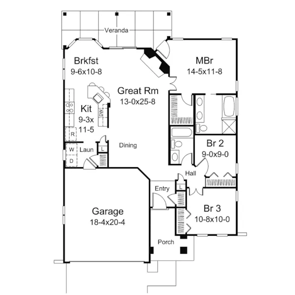 Southwestern House Plan First Floor - Yuma Park Narrow Lot Home 007D-0233 - Shop House Plans and More