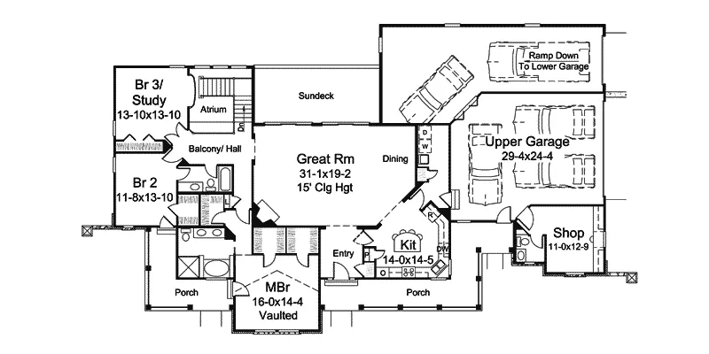 Country House Plan First Floor - Kempton Place Car Lover's Home 007D-0234 - Search House Plans and More