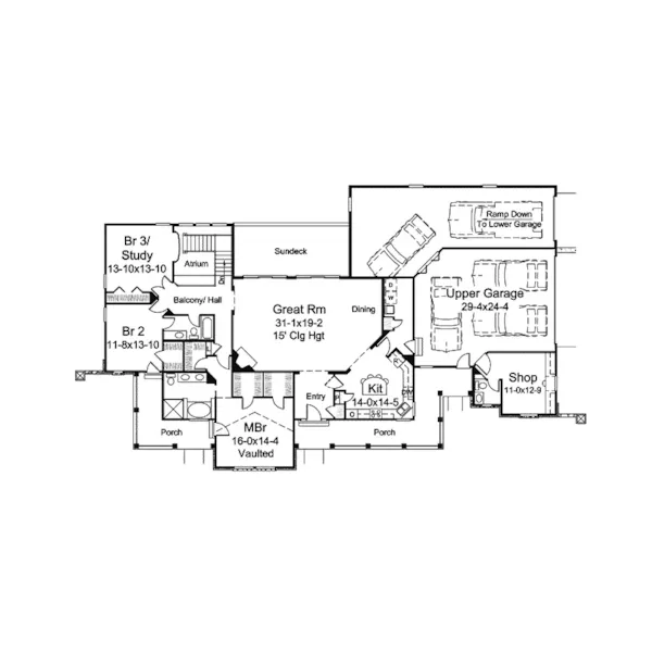 Ranch House Plan First Floor - Kempton Place Car Lover's Home 007D-0234 - Search House Plans and More