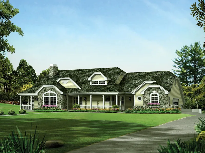 Ranch House Plan Front of Home - Kempton Place Car Lover's Home 007D-0234 - Search House Plans and More