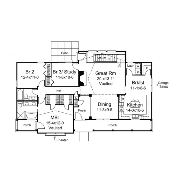 Traditional House Plan First Floor - Royalview Atrium Ranch Home 007D-0236 - Shop House Plans and More