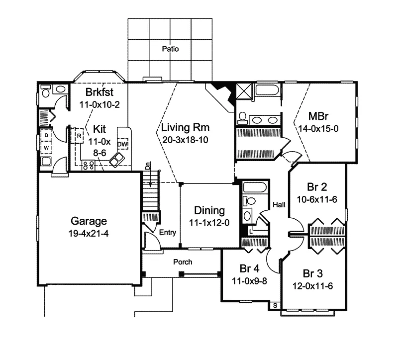 Traditional House Plan First Floor - Lynnewood Place Ranch Home 007D-0239 - Shop House Plans and More